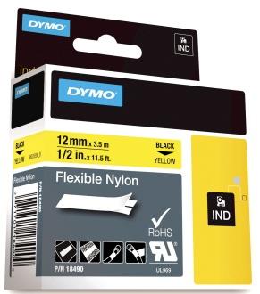131996 Dymo 18490 Tape DYMO Rhino nylon sort/gul 12mm 